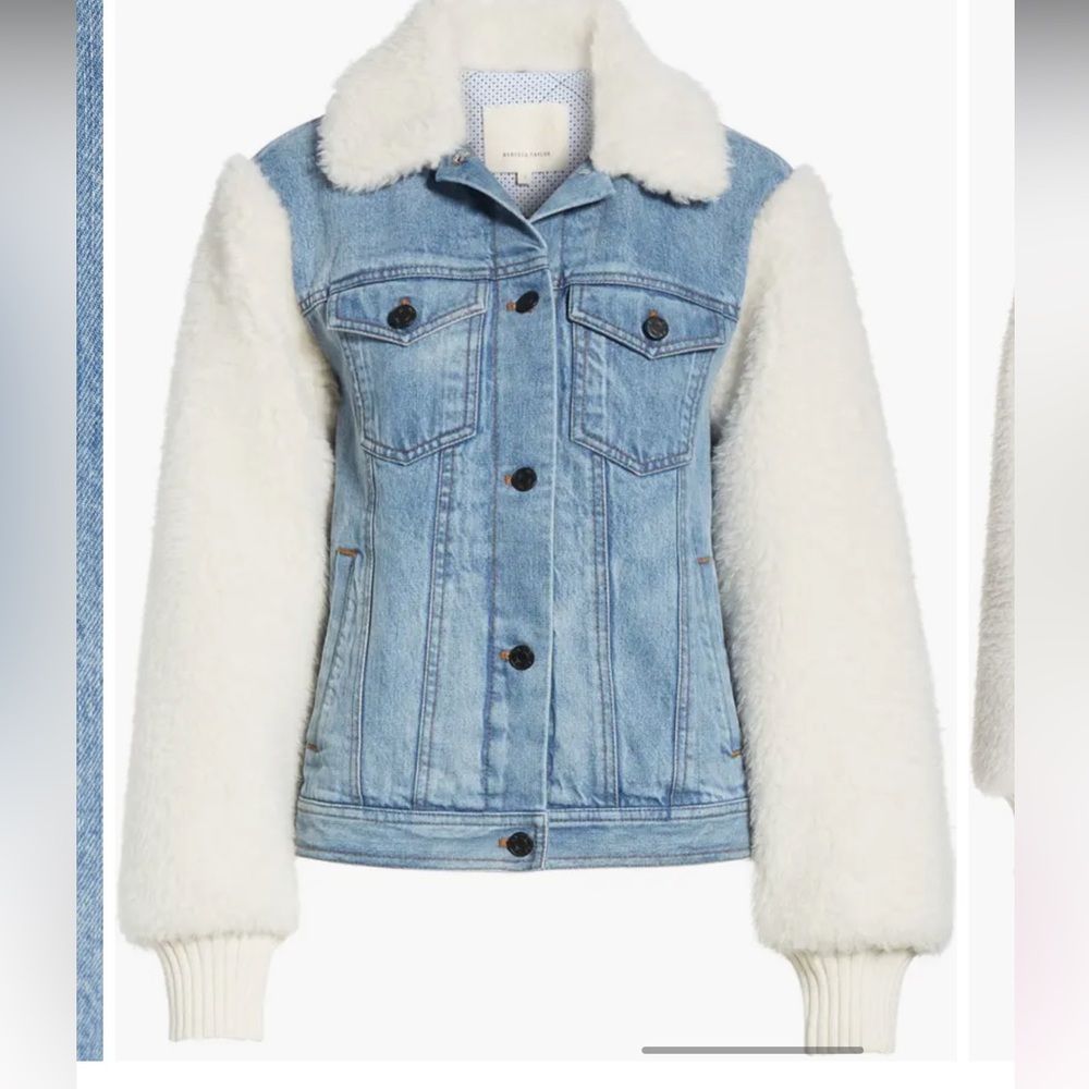 REBECCA TAYLOR LA VIE SZ S denim and faux fur jacket